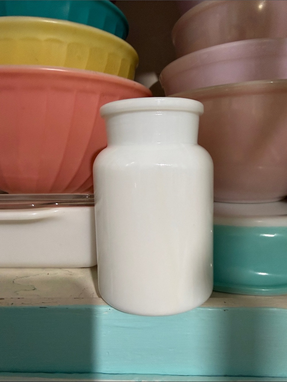 vintage Belgian milk glass apothecary jar